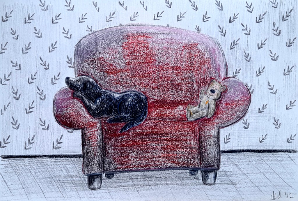 2201 Labrador sleeping on couch pencil_Melanie Franz