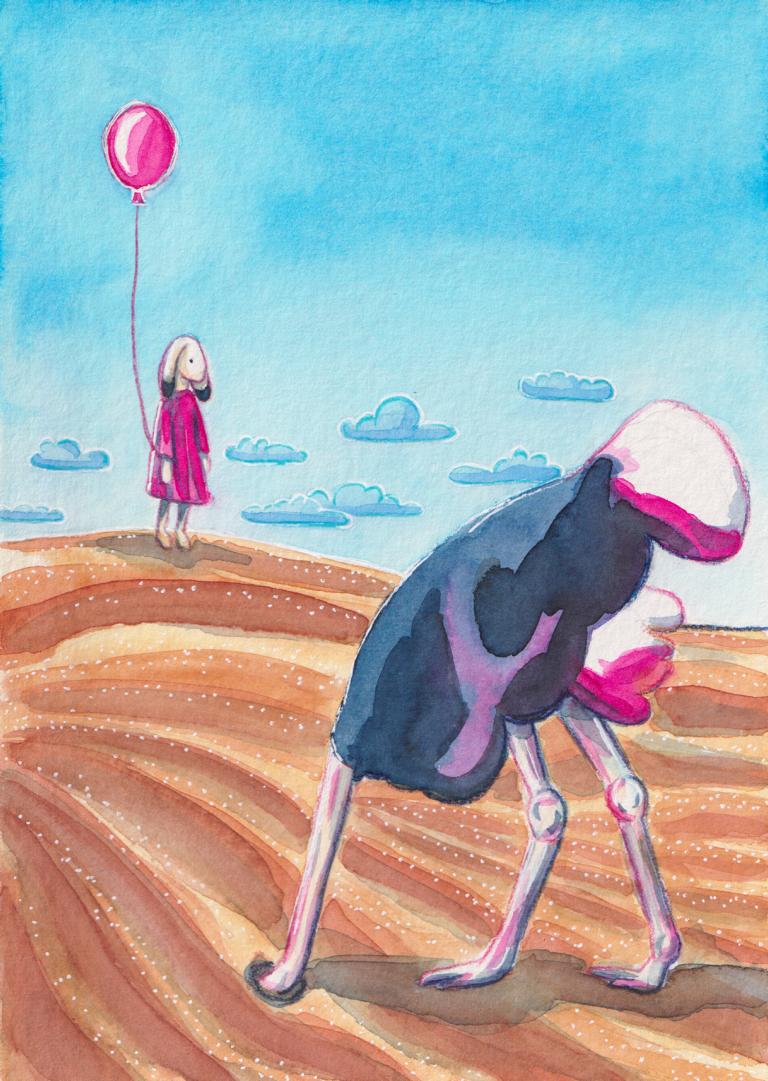 2111 Ostrich and ballon_Watercolour_Melanie Franz