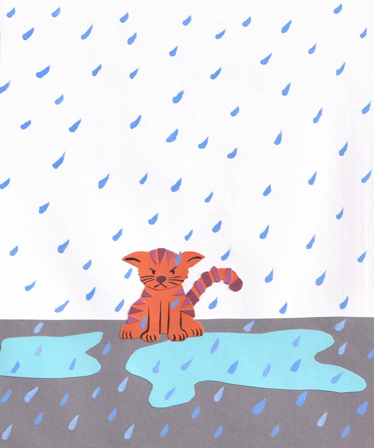 2302 Cat rain miserable paper-cut illustration _Melanie Franz