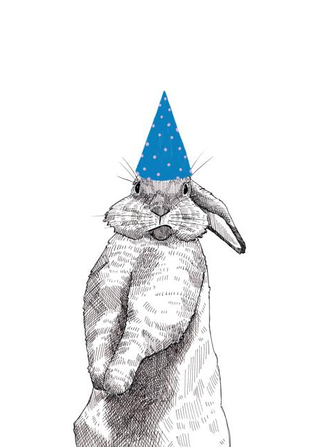 A3 Poster Party Animal Bunny Rabbit ink drawing party hat_Melanie Franz