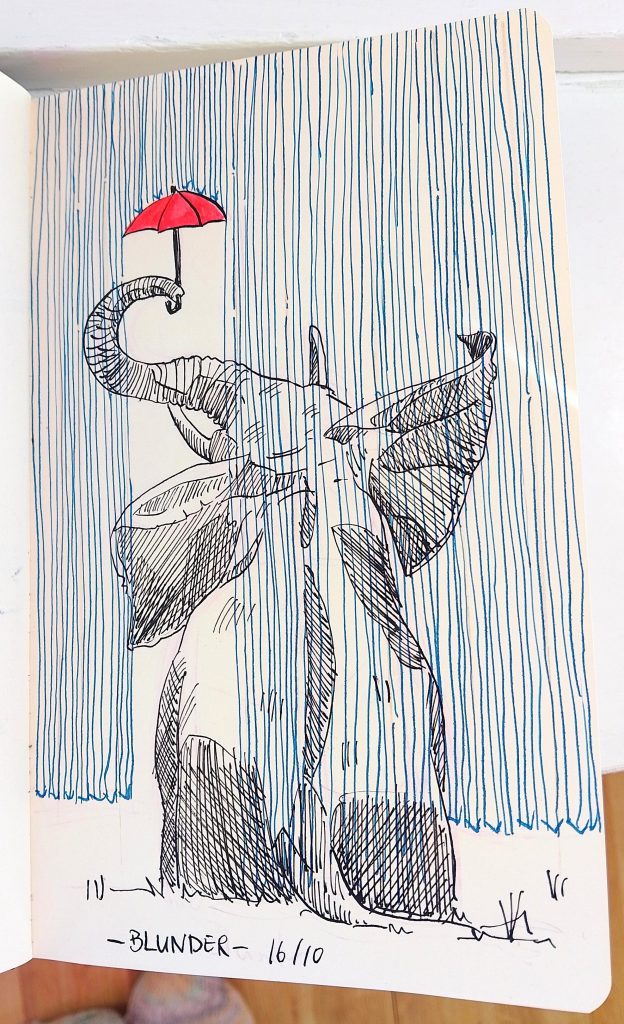 Elephant umbrella blunder_Inktober 2025 Melanie Franz