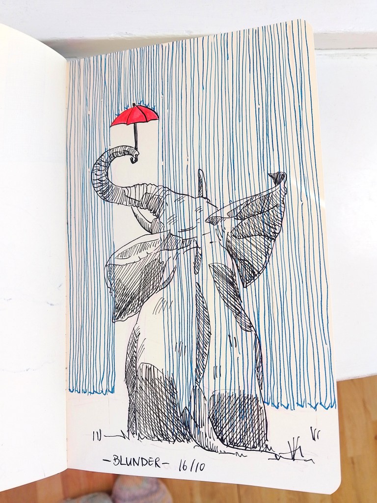 Elephant umbrella blunder_Inktober 2025 Melanie Franz