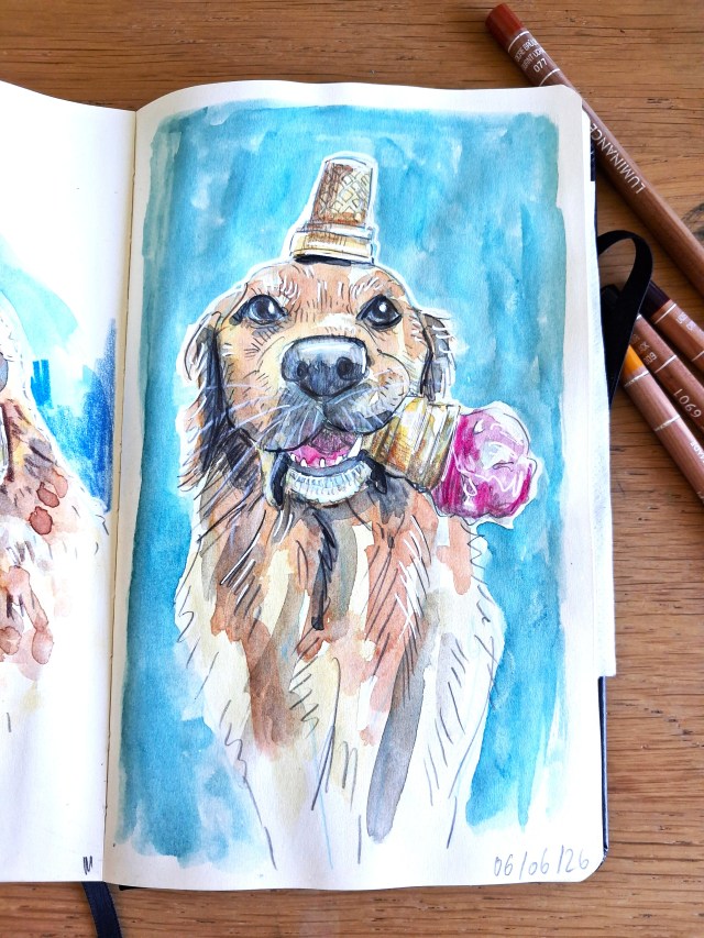 Golden retriever ice cream watercolour Melanie Franz